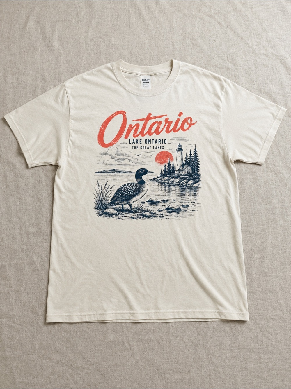 Lake Ontario Scenic Graphic Tee Retro Nature Travel Shirt